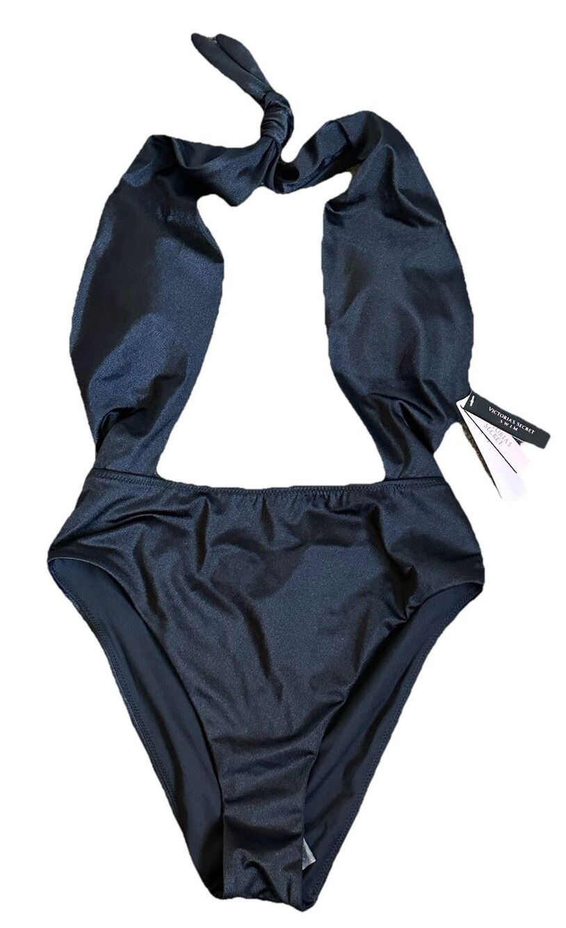 Victoria’s Secret Sexy Plunge Black One Piece Sz S Vacation Resort